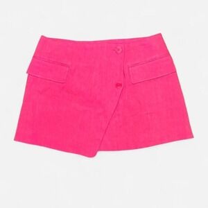 FRAME Hot Pink Wrap Front Mini Skort Size 8 Linen Blend Button Front Flap Pocket
